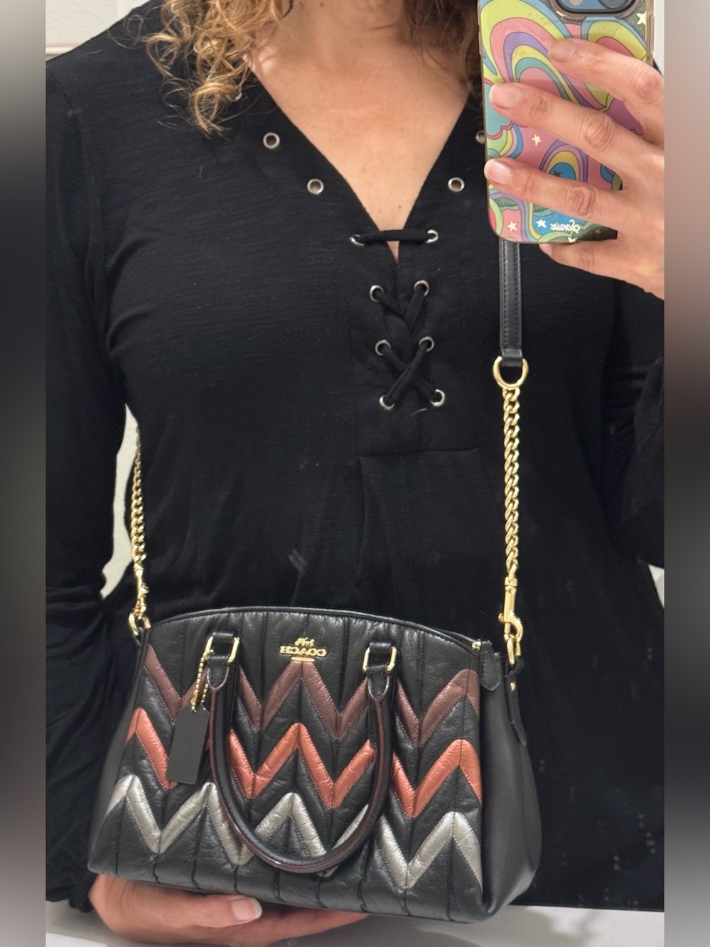 ❌❌❌SOLD Coach Mini Sage Carryall with Chevron Quilting in Black Multi F37872 EUC - Picture 3 of 17